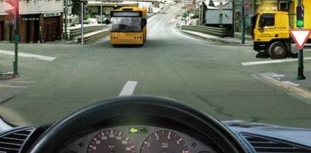 Which vehicle must you give way to if you intend to make a left turn at an intersection?