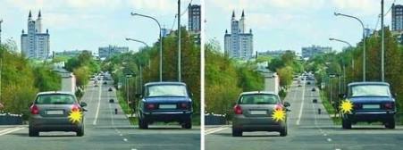 In which picture does the driver of the blue car have the priority right of driving over the other driver?