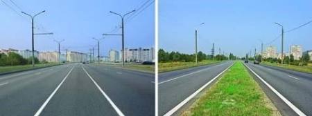 In which picture does the road have a dividing line?